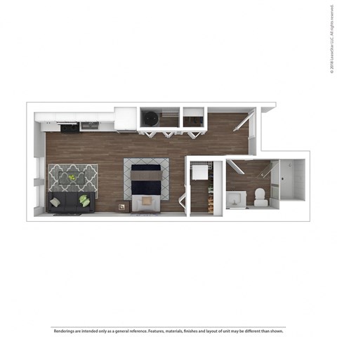 Floor plan for studio, 1 bath, 455 sqft